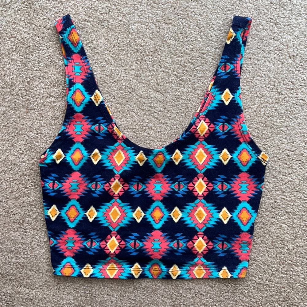 Forever 21 Cropped Tank Top Colorful Aztec Print